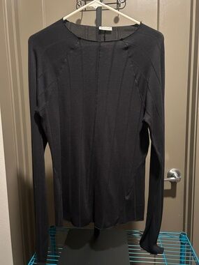 Free People Black Ribbed Knit Long Sleeve Top